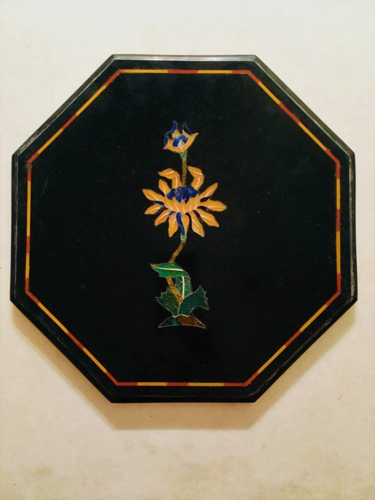 12-Inch Marble Pietra Dura Table with Semi-Precious Stone Inlay Decor