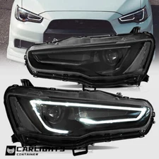 Vland Pair ALL BLACK Headlights For 08-20 MITSUBISHI LANCER/EVO X DRL Front Lamp