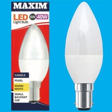 2x 6W  40W LED Pearl Candle Light Bulbs, SBC B15 2700K Warm White Lamps