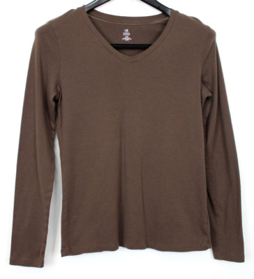 BOBBIE BROOKS Size S Women's Top Pullover Long Sleeve V Neck Brown