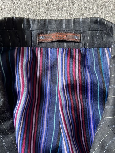 ETRO - Tuta uomo made in Italy grigia a righe lana blazer due bottoni - Taglia 52 - Foto 3 di 8
