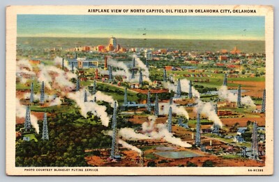 #ad Airplane View of North Capitol Oil Field in Oklahoma City OK Vtg Postcard 1942 $9.46