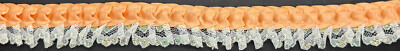 1'' Peach Satin Iridescent White Lace Caterpillar Pleated 10 Yards Ribbon Trim