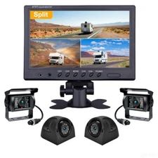 HD Quad Split 9'' Monitor Side Rear View Backup Camera Night Vision For Rv Truck