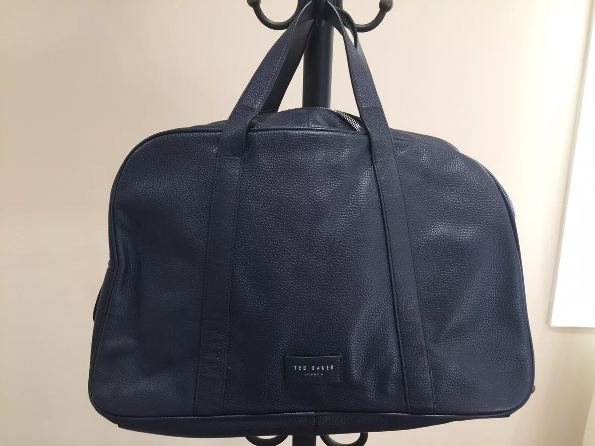 TED BAKER MEN HOLDALL DUFFLE BAG TRAVEL WEEKEND NAVY LEATHER