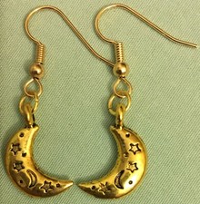 CRESCENT MOON EARRINGS - Gold-toned Pewter with Gold Plated Ear Wires