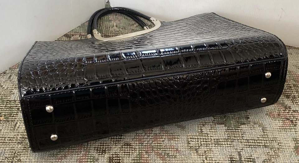 DASEIN Handbag Satchel Purse Tote Croc Embossed Bag PU leather black briefcase - Image 4 of 4