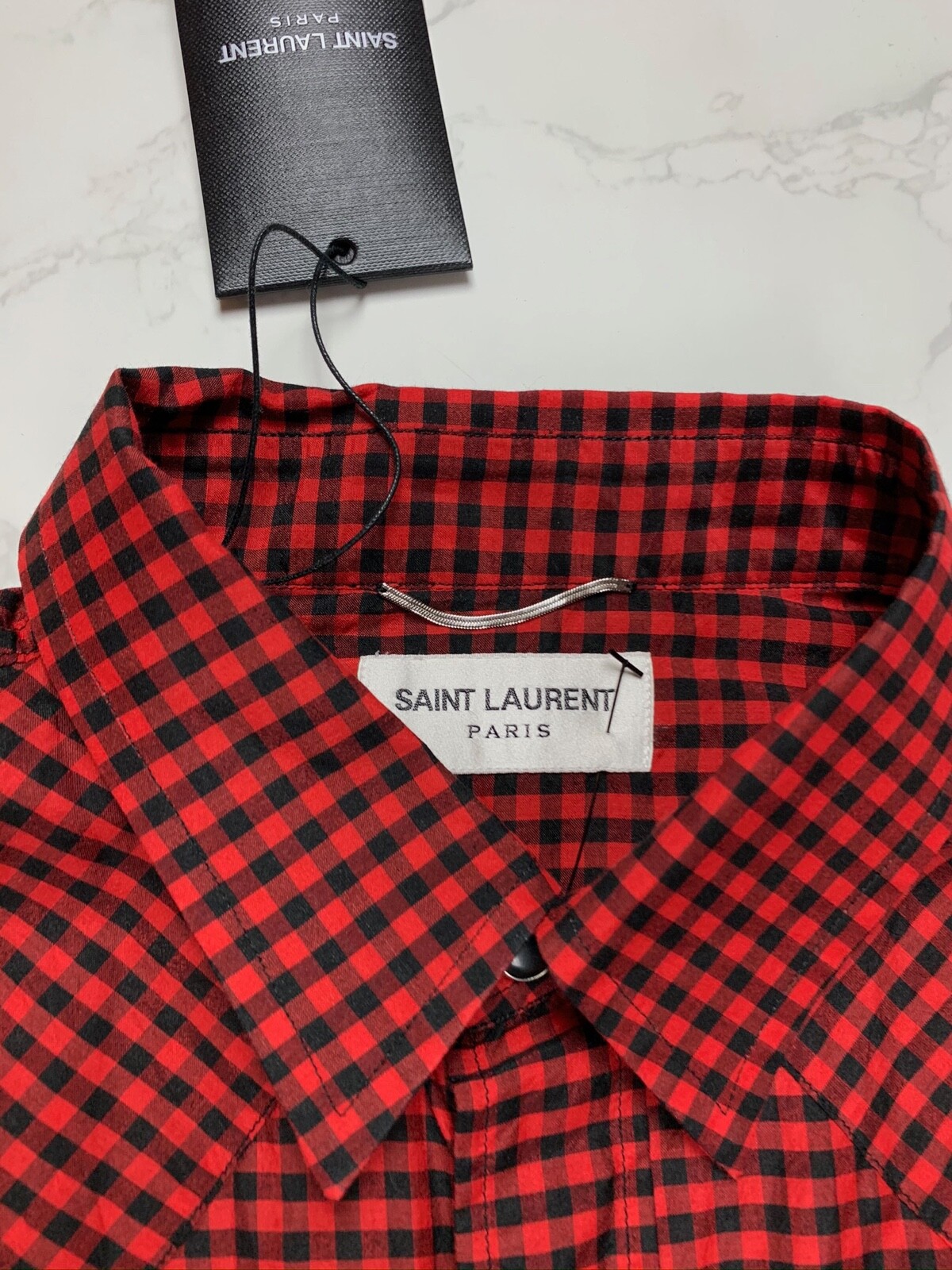 ?65% OFF? [VENDITA] Camicia Saint Laurent a quadri in misto seta rossa tg. S