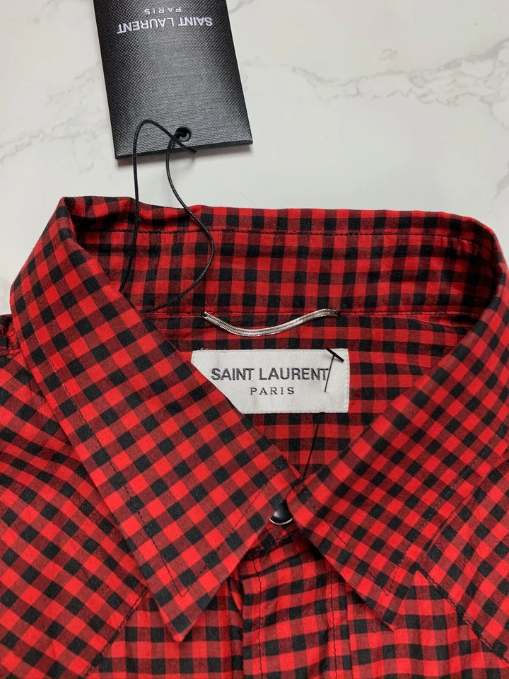 🔥65% DE DESCUENTO🔥 [OFERTA] Camisa a Cuadros Saint Laurent Roja Mezcla Seda Talla S Foto 4 de 4