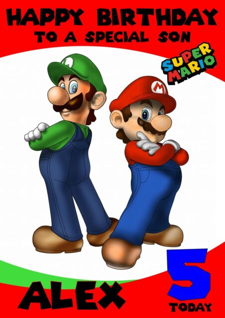 personalised birthday card Super Mario Luigi any name/age/relation.
