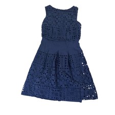 Lauren Ralph Lauren Eyelet Dress Sleeveless Fit  Flare Navy Blue Size 2