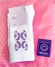 Glossier White Cotton Lavender G Logo Tube Socks + Sticker - NEW!