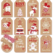 Christmas Gift Tags with String, 144 PCS Gift Tags for Christmas Presents, Kr...