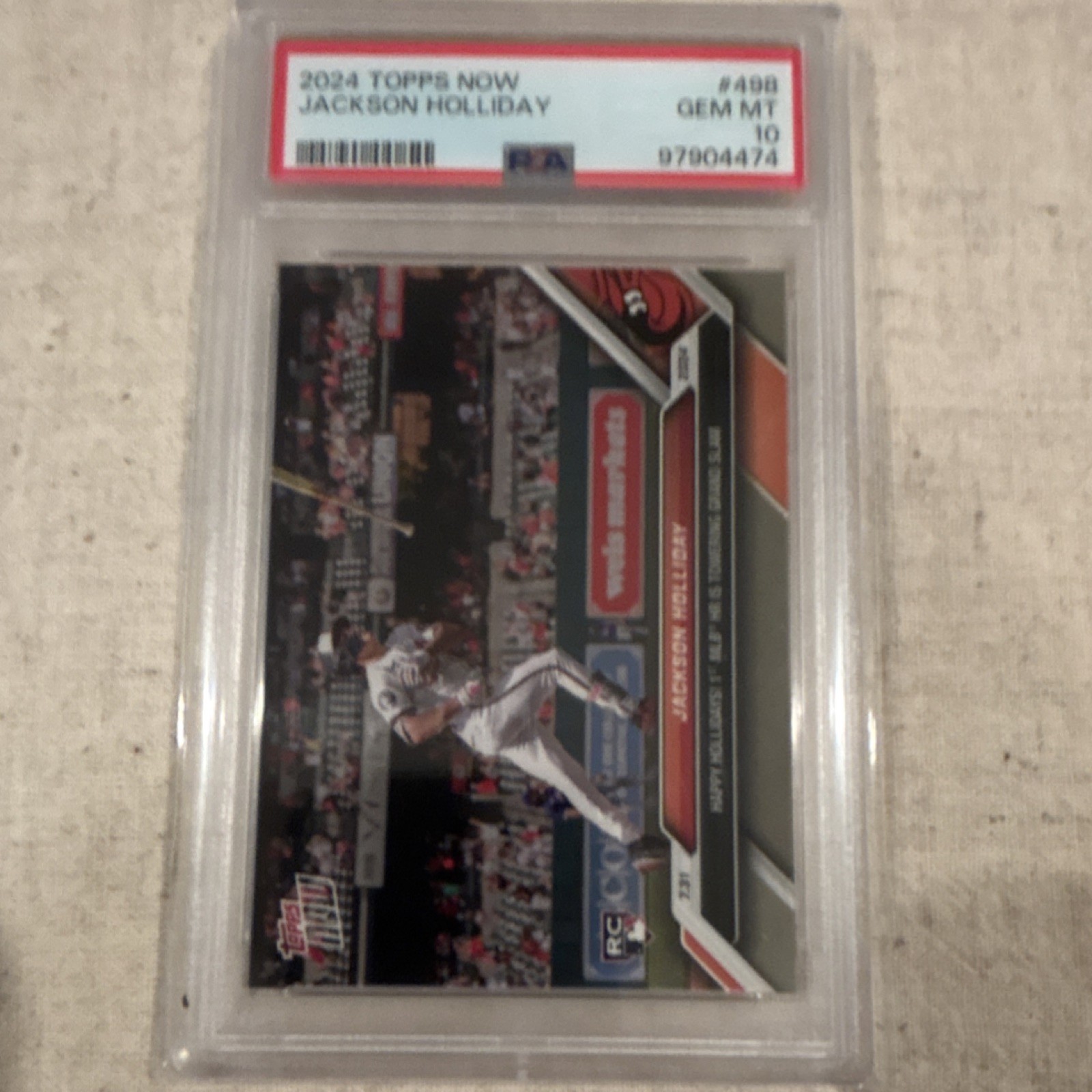 Topps Now 2024 Jackson Holliday Baltimore Orioles Rookie PSA 10 Card #498