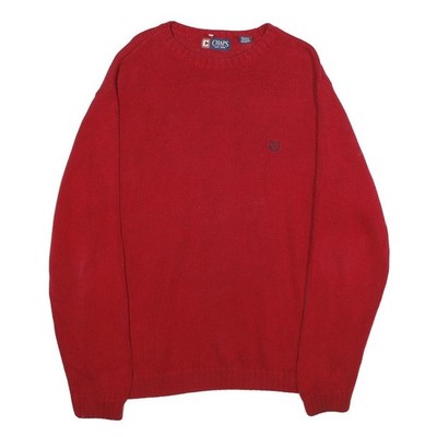 CHAPS Herren Roter Schlichter Baumwoll Rundhals Basic Strickpullover L Freizeit