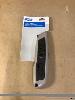 #ad NEW Blue Hawk 5.75quot; Gray Steel Utility Knife Black Rubber Grip Model 56321 LB57 $1.50