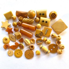 Lot 45 Vintage Butterscotch & Yellow Bakelite Buttons Many Shapes 7/16 - 1-1/2”