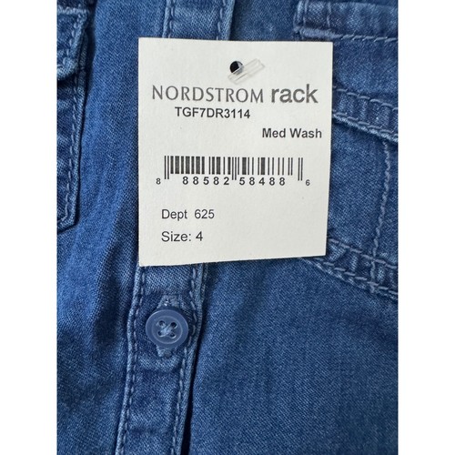 Joe Fresh Denim Dress Long Sleeve Button Front Pockets Medium Wash Girls Size 4 - Picture 4 of 5