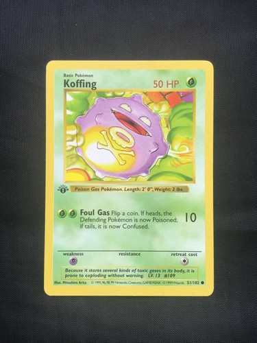 Pokemon Cards: Base Set 1st Edition Common: Koffing 51/102