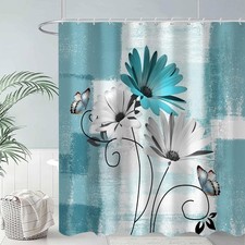 Rustic Farmhouse Shower Curtain, Colorful Flowers Shower Curtains,Farm Teal