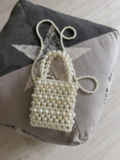Damen Mini Perlen Schultertasche Acryl creme ...