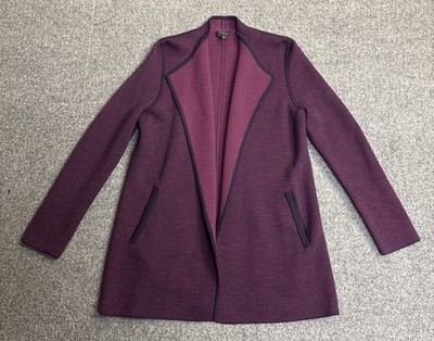 Talbots Women Medium Petite Purple Pure Merino Wool Open Front Cardigan