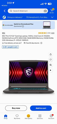 MSI Thin 15 15.6'' i5-13420H 16GB 512GB NVMe RTX 3050 Win11 Black