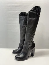 Juicy Couture Women’s Knee High Heel Boots Black Leather Pull On Size 8 M