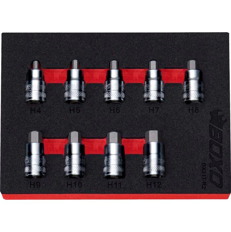 BOXO 9Pc 3/8"" Super Stubby Hex Bit Socket Set