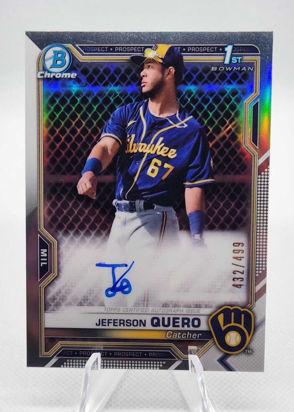 Jeferson Quero 2021 1st Bowman Chrome Autograph Refractor /499 Brewers Prospect