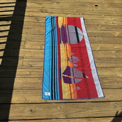 Vintage IPANEMA Abstract Sunset Sailboat Rare Beach Towel - Picture 5 of 9