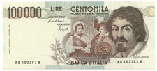 100000 LIRE CARAVAGGIO I TIPO SERIE SOSTITUTIVA XD 25/01/1993 SUP-