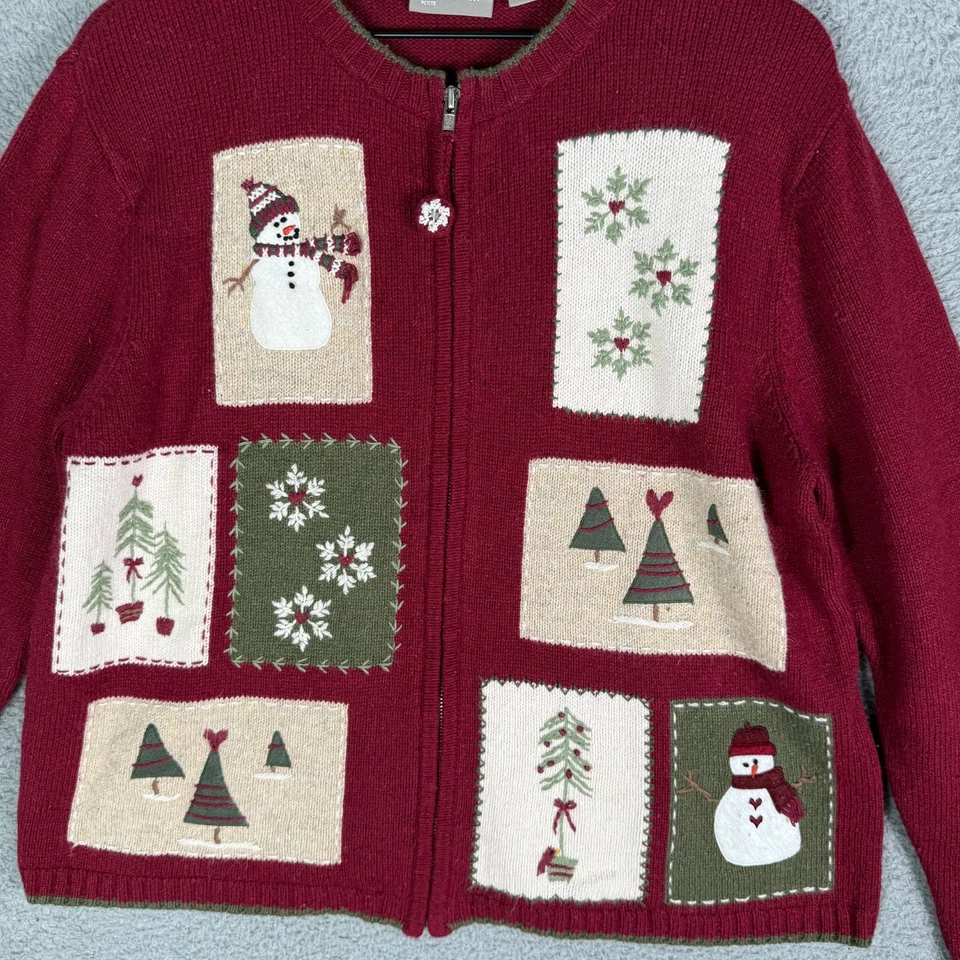 Suéter de Navidad Vintage Años 90 Para Mujer XL Muñeco de Nieve Papá Noel Estampado Completo Cárdigan Foto 3 de 4