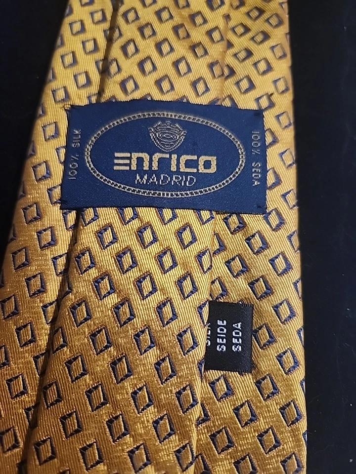 Corbata de cuello Enrico para hombre dorada azul hecha en Italia Foto 4 de 4