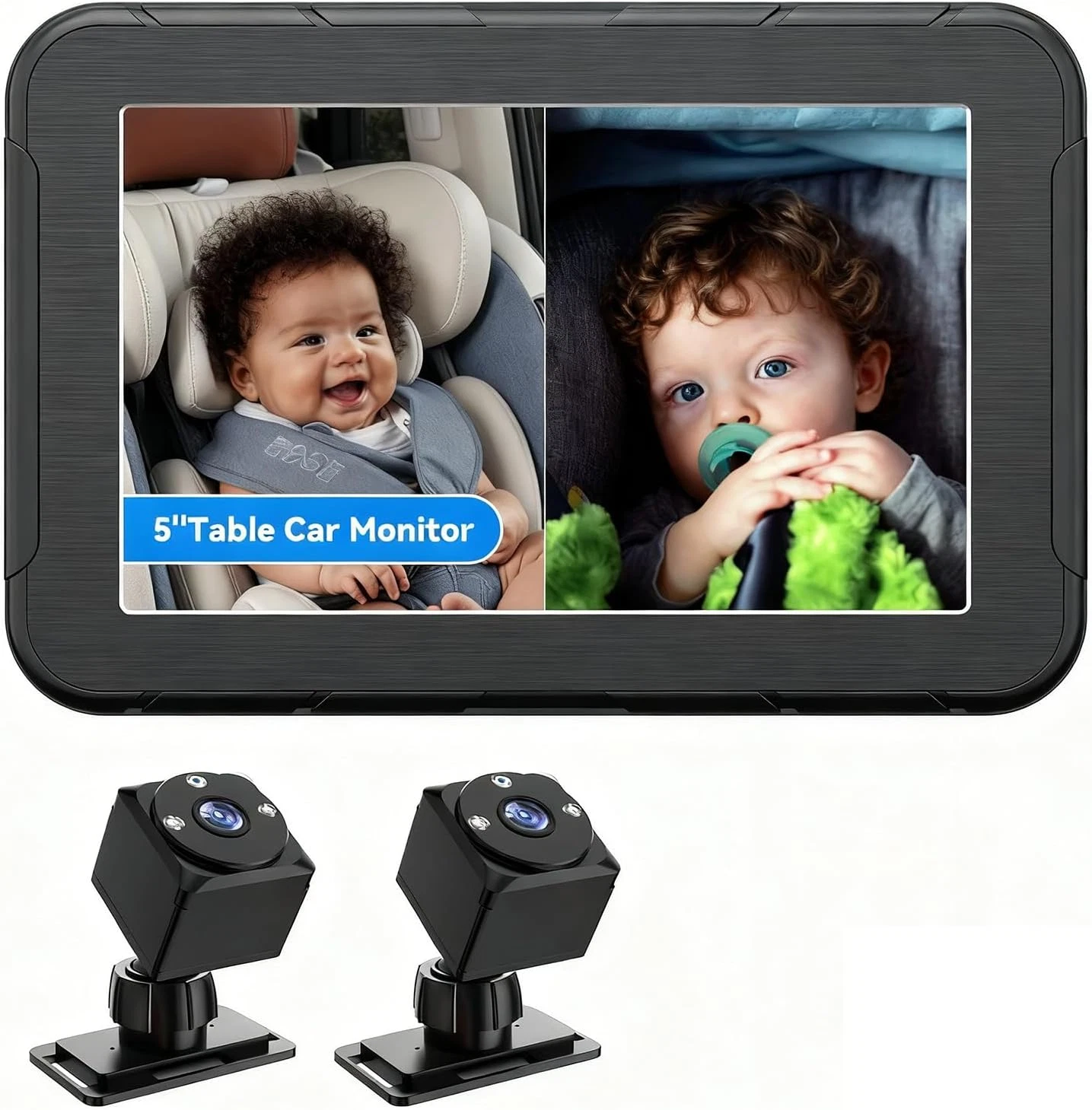Dual Baby Car Camera with 1080P Monitor & Night Vision for 2 Kids