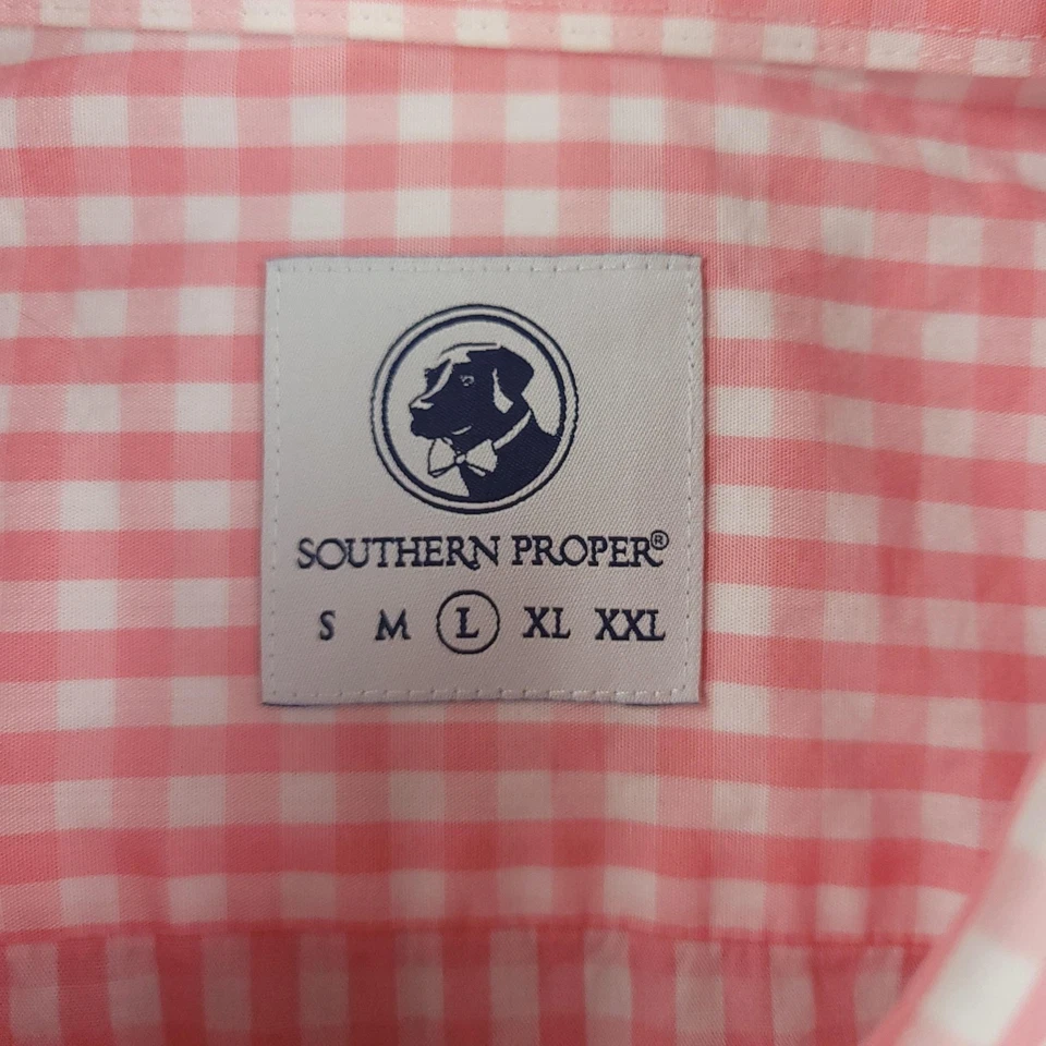 Southern Proper Shirt Mens Large Pink Gingham Button Down Long Sleeve Preppy - Image 4 of 4