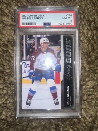 2021-22 Upper Deck Young Guns #744 Justin Barron (PSA 8)