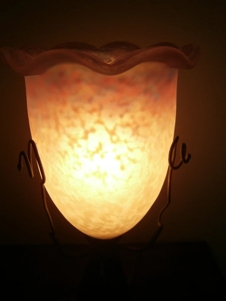 lampe art déco signée muller pied fer forgé et pâte de verre - Photo 3/4