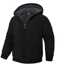Boys Zip Up Hoodie Kids Fleece Jacket Unisex Sherpa 12-13 Years Deep Black