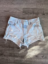 Levis 501 Cut Off Shorts Women W29 Blue Jorts Distressed Daisy Duke Booty Biker