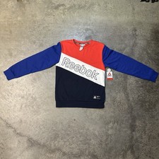 Reebok Pullover Sweatshirt Boys XL 14/16 Colorblock Red/White/Blue Big Logo