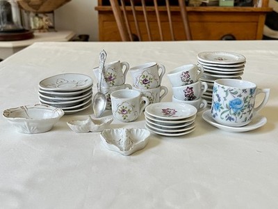 Vintage DOLLHOUSE Miniature Porcelain Dish Cup Tea Set Mixed Patterns 37 Pieces