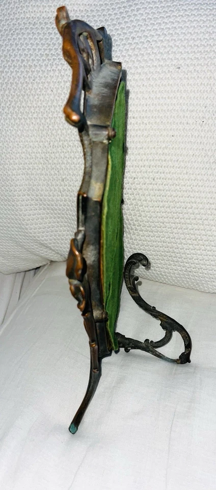 Espejo tocador antiguo de hierro forjado Art Nouveau dorado ornamentado bronce rosa 16" H Foto 3 de 4