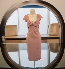 Lipsy Dress Nude Size 10 Eyelash Short Sleeve Corset Bodycon Knee Length New