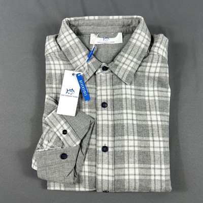 Southern Tide Sport Shirt Melbourne Reversible Plaid Medium Gray NWT MSRP $145