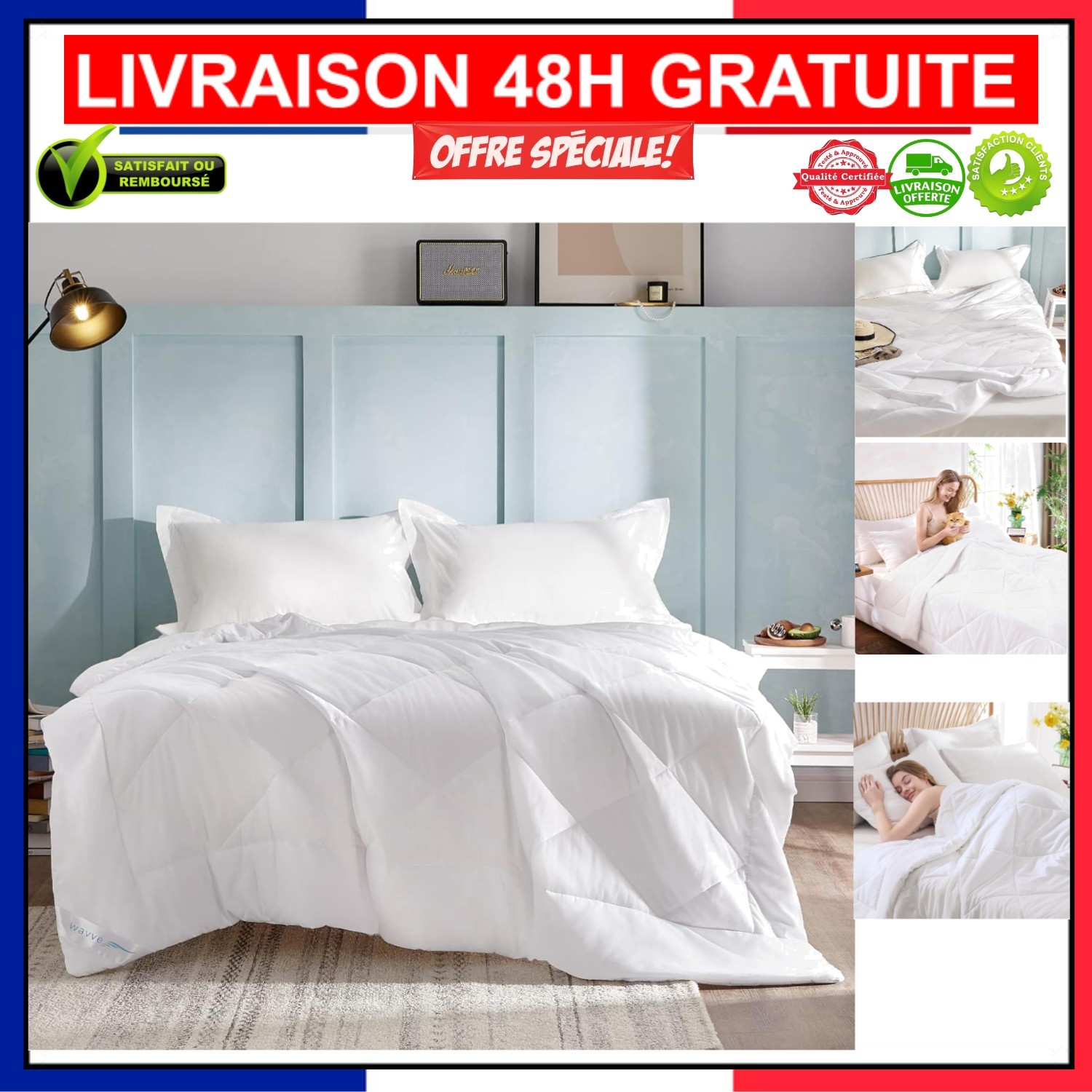 Couette été 220x240 cm pour lit deux places avec housse incluse 150GSM