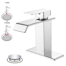 BWE Single Hole Single-Handle Bathroom Faucet w/Deck Plate  Pop-Up Drain Chrome