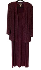 Alex Evenings Sparkly Burgundy Formal Maxi Dress  Jacket Set Large