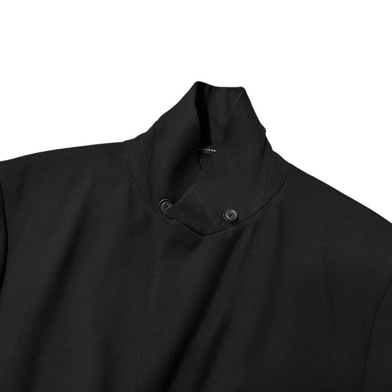 Y'S For Men Wool Gabardine Doctor Coat Black Long Tailored