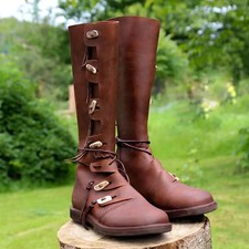 Medieval Leather Long Boots  Renaissance Viking Shoes  Pirate Brown SCA